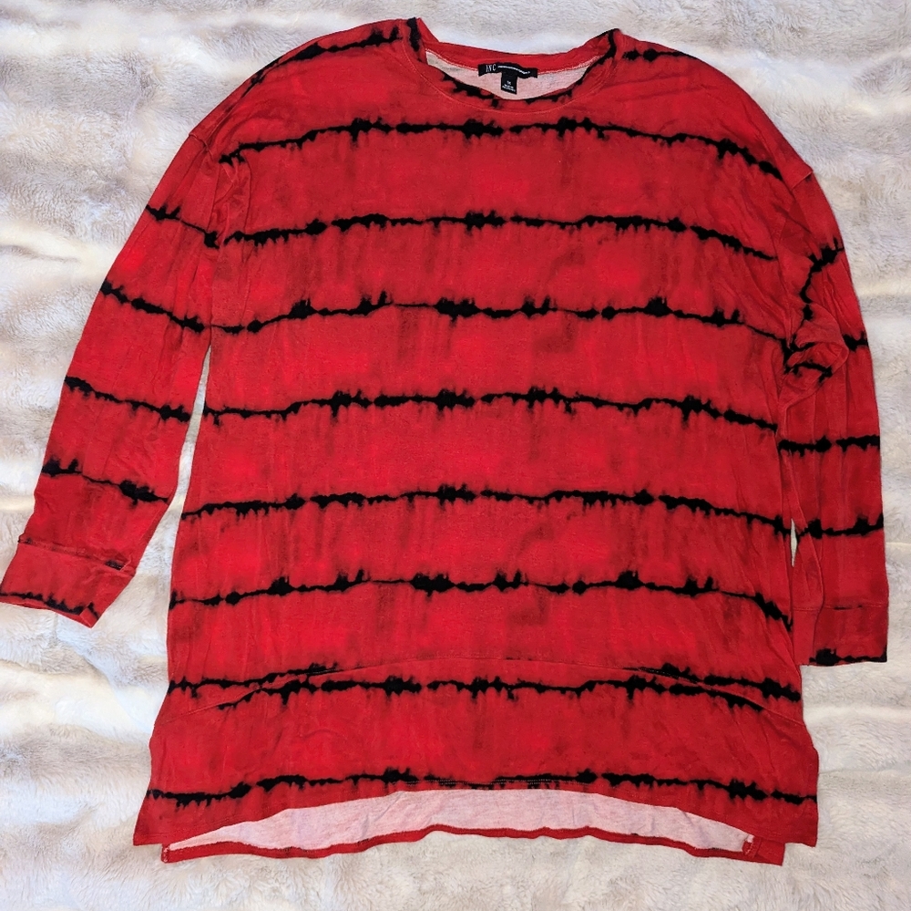 INC International Concepts Red Black Tie Dye Tunic 1X  3/4 Sleeve